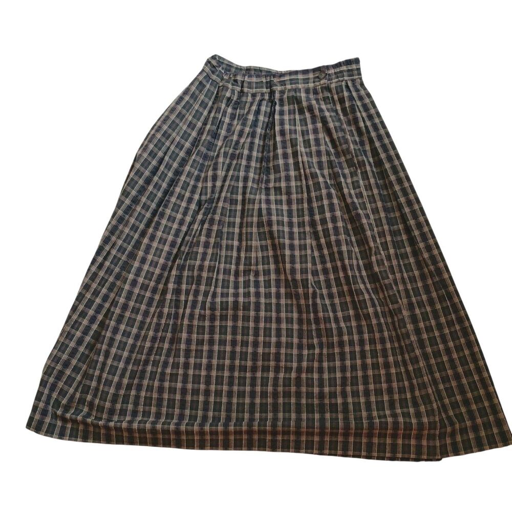 Vintage Orvis Midi Skirt Women's Size S Brown Black Plaid Cottage Heritage